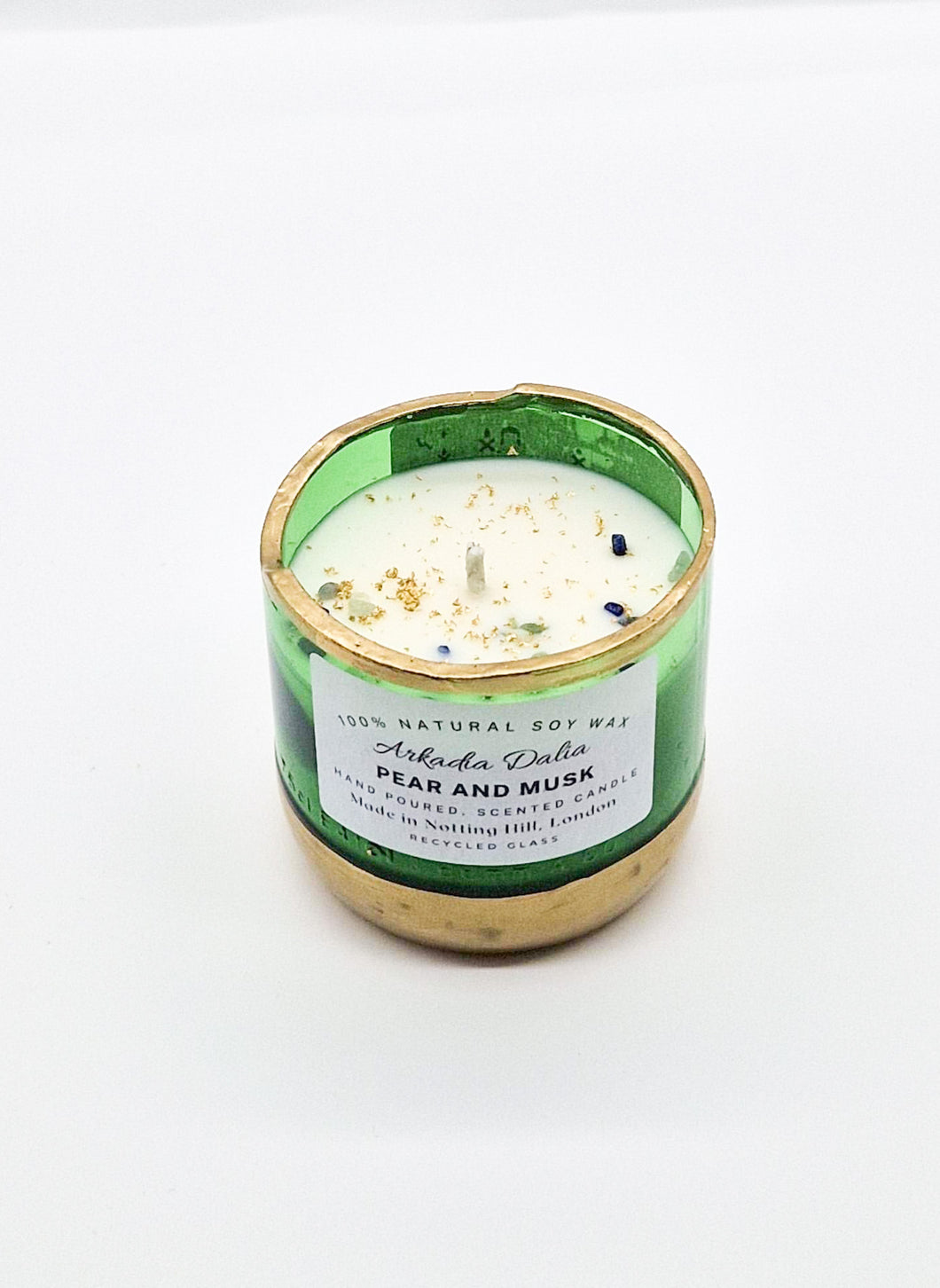 Medium Pear and Musk Light Green Candle.